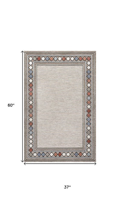 3' X 5' Brown And Ivory Geometric Indoor Outdoor Area Rug HomeRoots