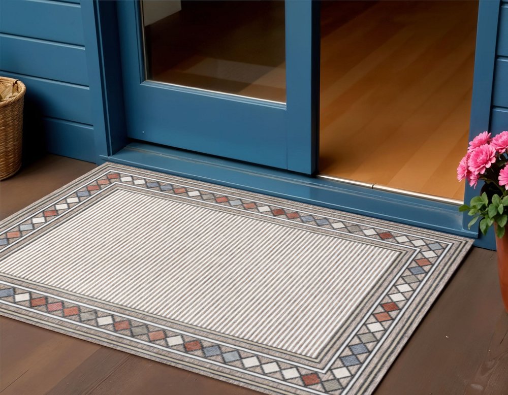 3' X 5' Brown And Ivory Geometric Indoor Outdoor Area Rug — view 5