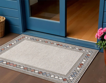 3' X 5' Brown And Ivory Geometric Indoor Outdoor Area Rug HomeRoots