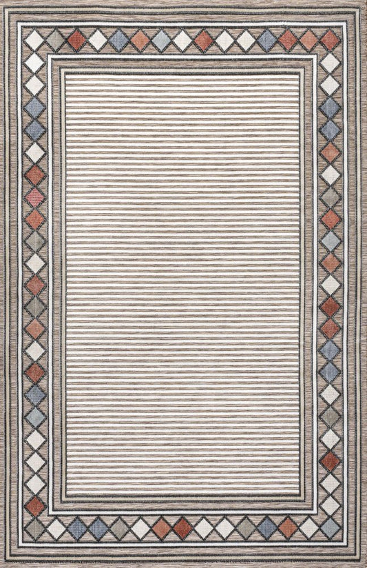 3' X 5' Brown And Ivory Geometric Indoor Outdoor Area Rug