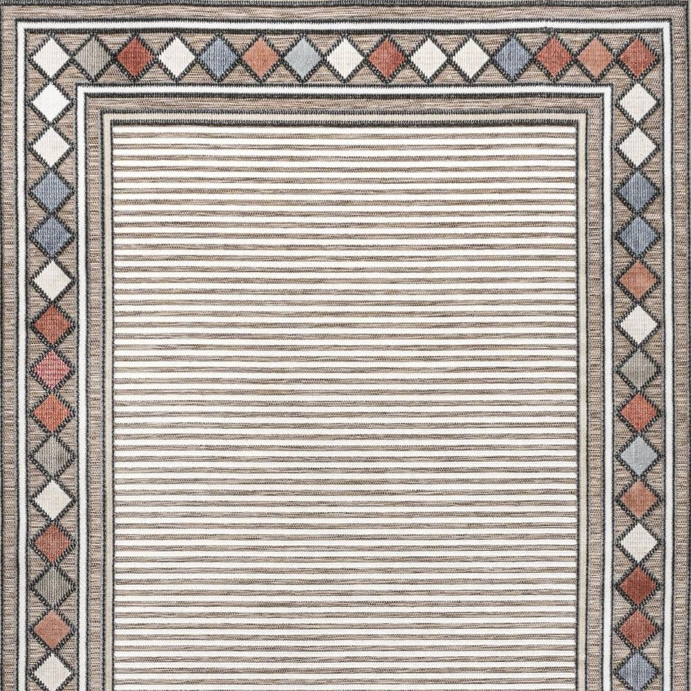 4' X 6' Brown And Ivory Geometric Indoor Outdoor Area Rug HomeRoots