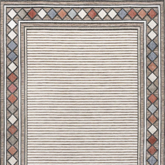 4' X 6' Brown And Ivory Geometric Indoor Outdoor Area Rug