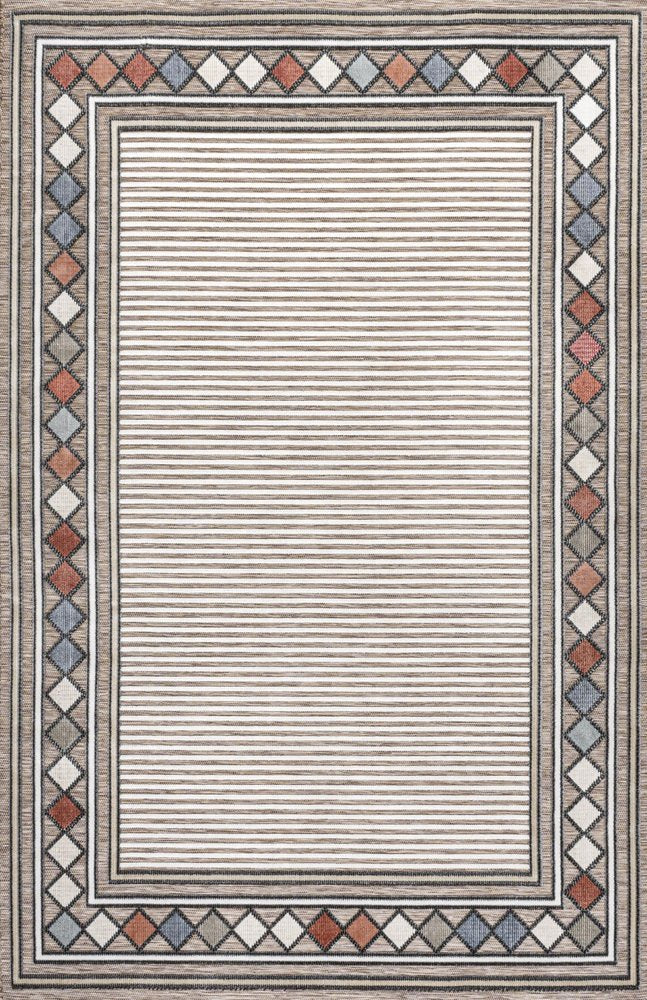 5' X 8' Brown And Ivory Geometric Indoor Outdoor Area Rug HomeRoots