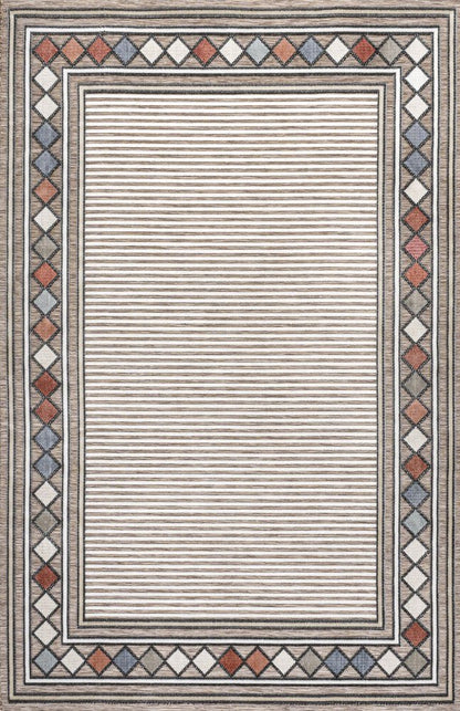 5' X 8' Brown And Ivory Geometric Indoor Outdoor Area Rug HomeRoots