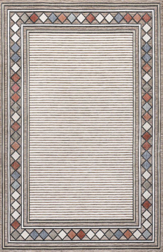 5' X 8' Brown And Ivory Geometric Indoor Outdoor Area Rug HomeRoots
