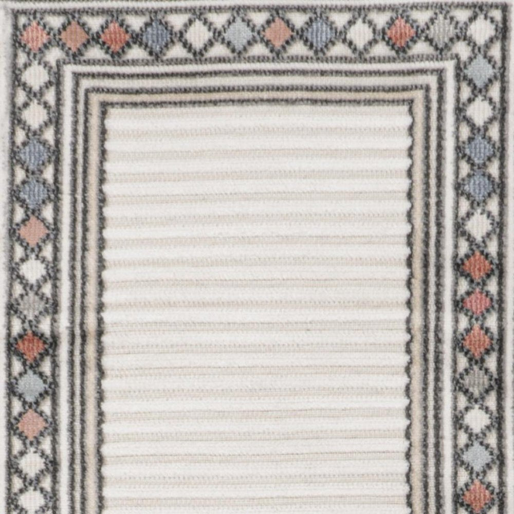 8' Ivory And Beige Geometric Indoor Outdoor Runner Rug HomeRoots