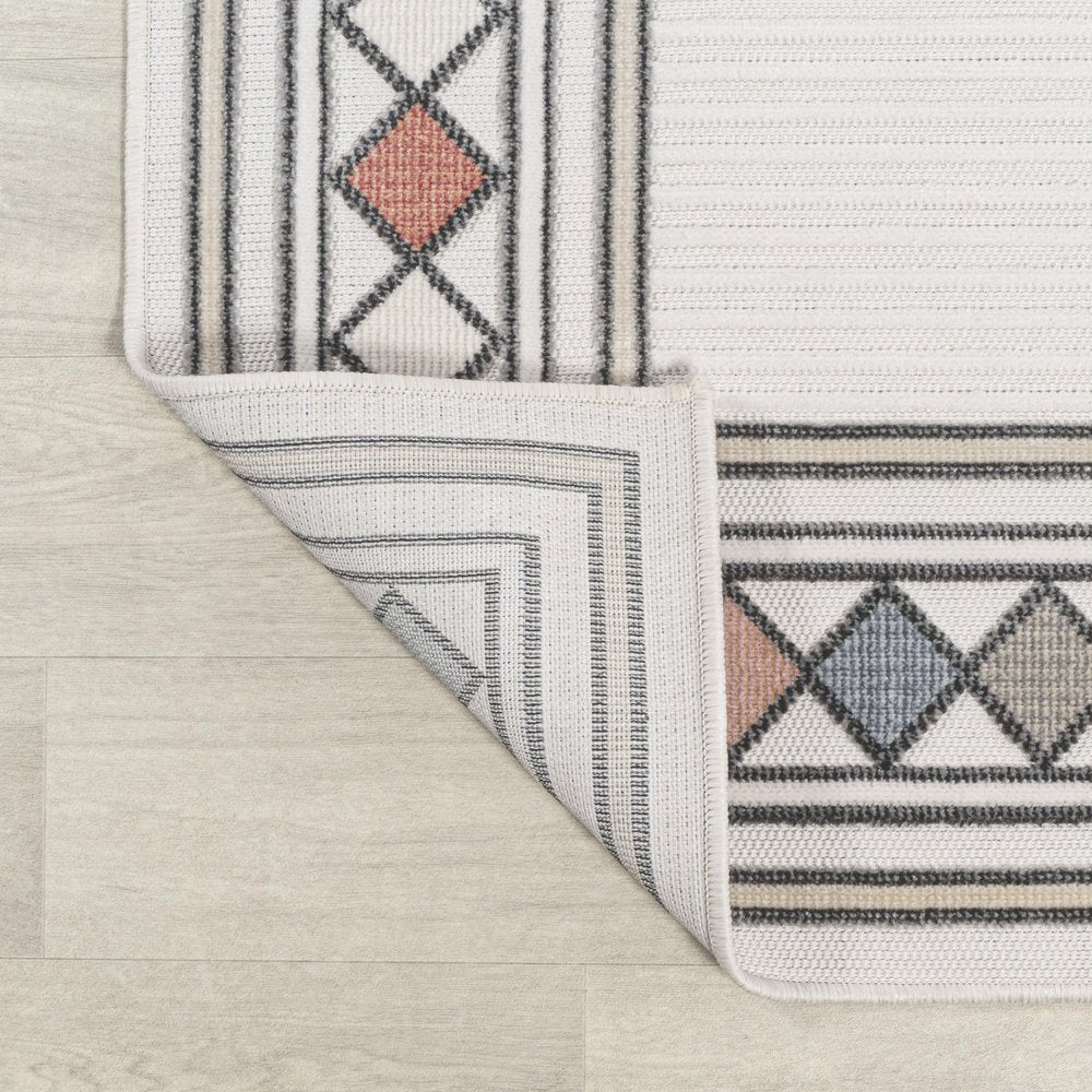8' Ivory And Beige Geometric Indoor Outdoor Runner Rug HomeRoots