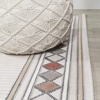 8' Ivory And Beige Geometric Indoor Outdoor Runner Rug HomeRoots