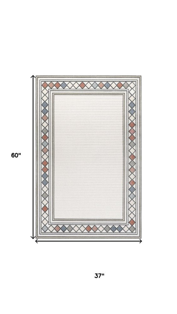 3' X 5' Ivory And Beige Geometric Indoor Outdoor Area Rug — view 4