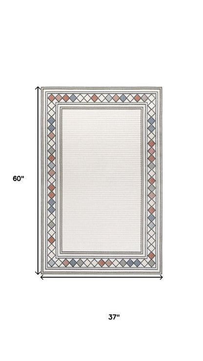 3' X 5' Ivory And Beige Geometric Indoor Outdoor Area Rug HomeRoots