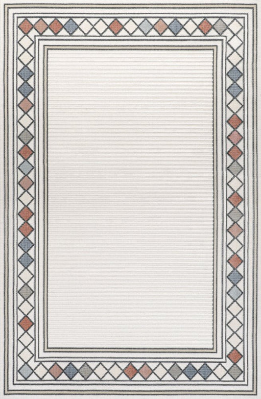 3' X 5' Ivory And Beige Geometric Indoor Outdoor Area Rug