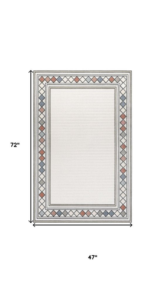 4' X 6' Ivory And Beige Geometric Indoor Outdoor Area Rug HomeRoots