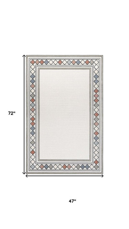 4' X 6' Ivory And Beige Geometric Indoor Outdoor Area Rug HomeRoots
