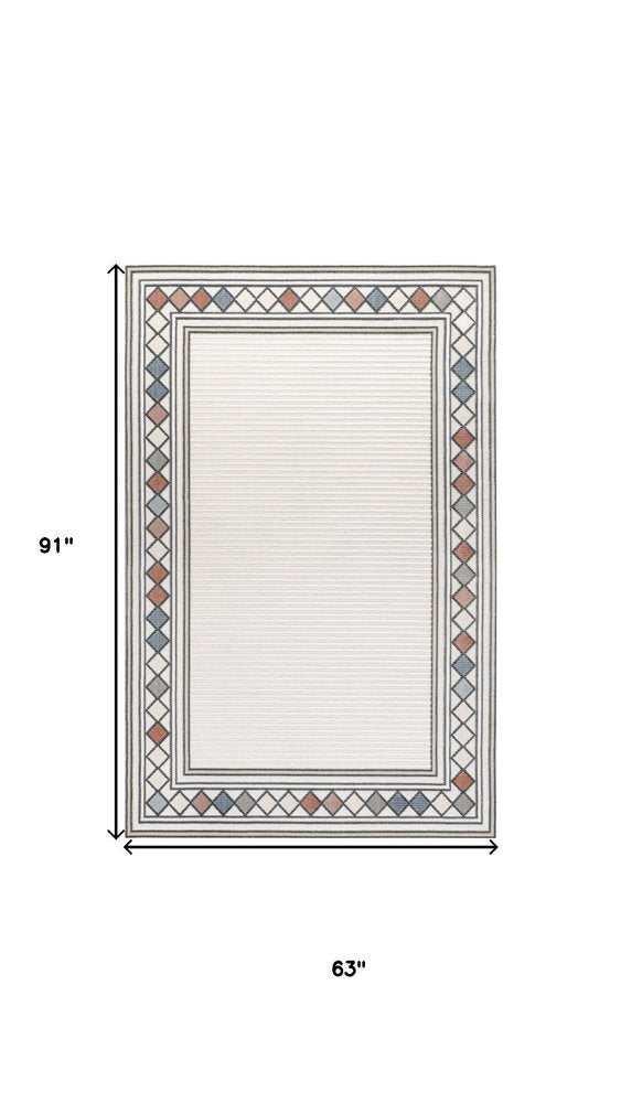 5' X 8' Ivory And Beige Geometric Indoor Outdoor Area Rug HomeRoots