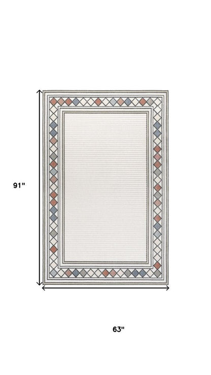 5' X 8' Ivory And Beige Geometric Indoor Outdoor Area Rug HomeRoots
