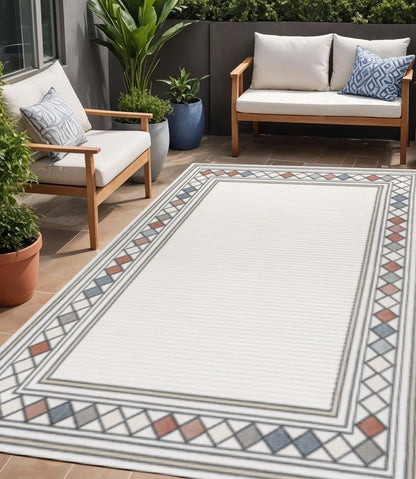 5' X 8' Ivory And Beige Geometric Indoor Outdoor Area Rug HomeRoots