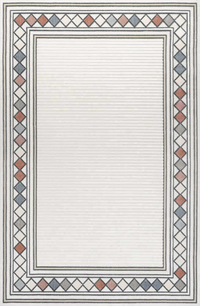 5' X 8' Ivory And Beige Geometric Indoor Outdoor Area Rug — view 1