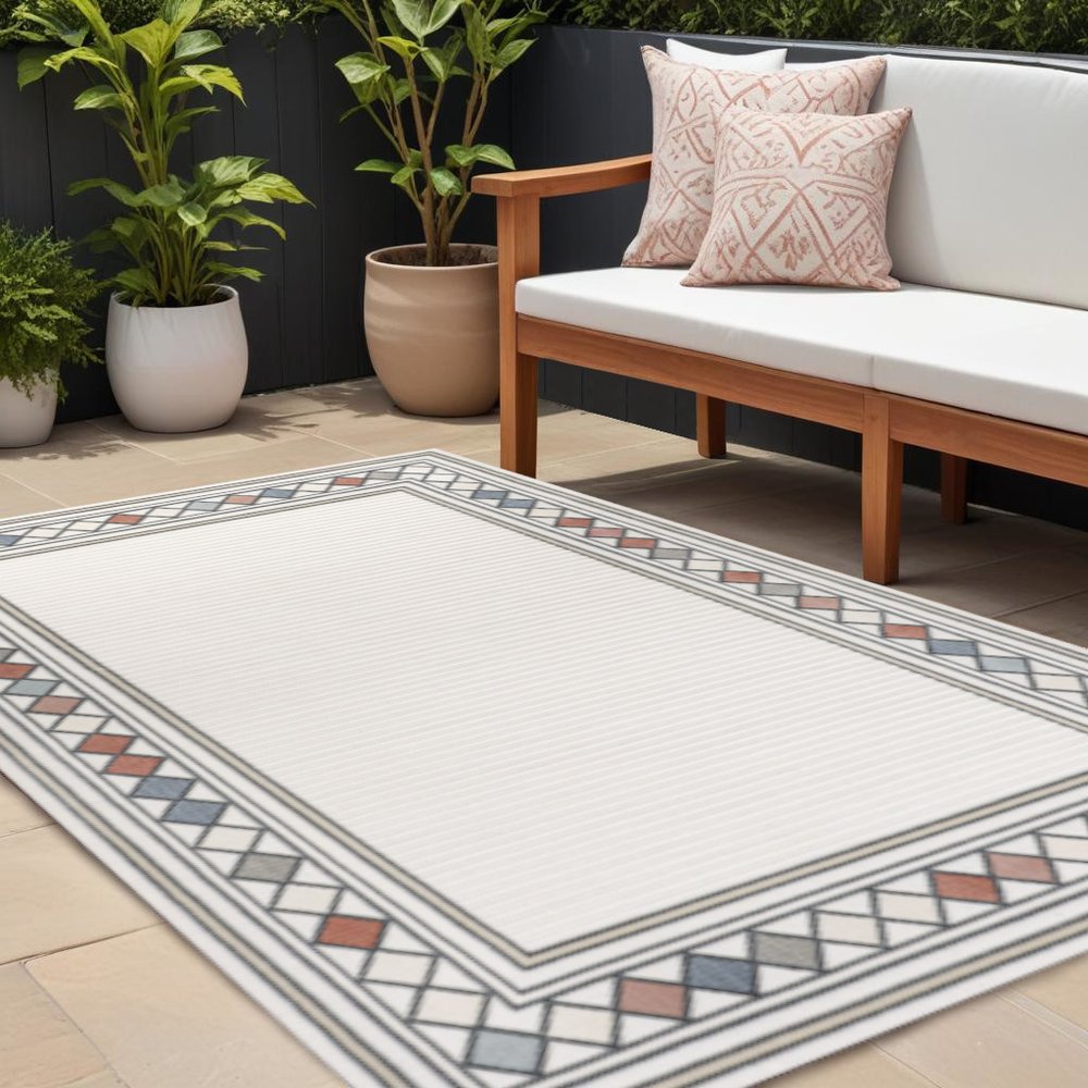 8' X 10' Ivory And Beige Geometric Indoor Outdoor Area Rug HomeRoots
