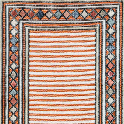 8' Orange And Ivory Geometric Indoor Outdoor Runner Rug HomeRoots