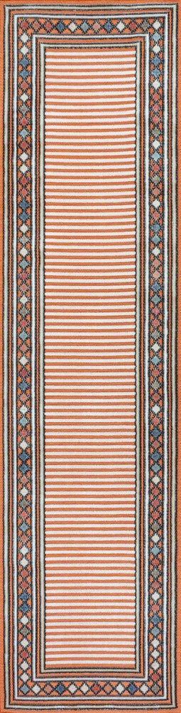 8' Orange And Ivory Geometric Indoor Outdoor Runner Rug HomeRoots
