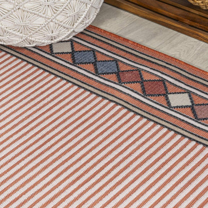 8' Orange And Ivory Geometric Indoor Outdoor Runner Rug HomeRoots
