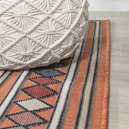 8' Orange And Ivory Geometric Indoor Outdoor Runner Rug HomeRoots
