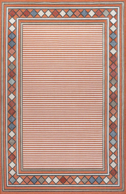 4' X 6' Orange And Ivory Geometric Indoor Outdoor Area Rug HomeRoots
