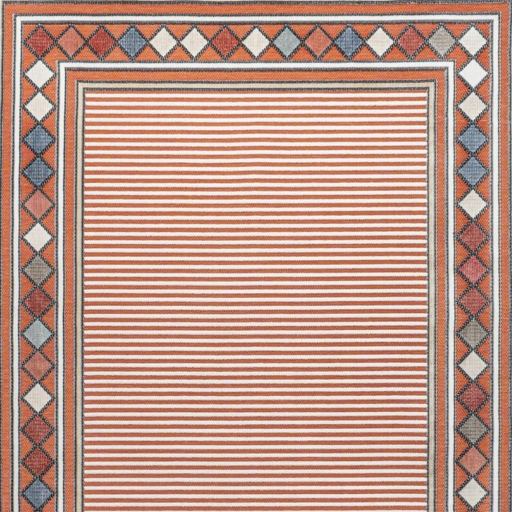 8' X 10' Orange And Ivory Geometric Indoor Outdoor Area Rug — view 7