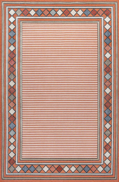 8' X 10' Orange And Ivory Geometric Indoor Outdoor Area Rug HomeRoots