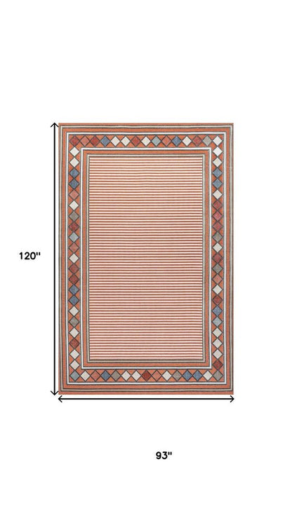 8' X 10' Orange And Ivory Geometric Indoor Outdoor Area Rug HomeRoots