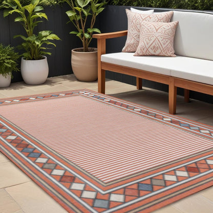 8' X 10' Orange And Ivory Geometric Indoor Outdoor Area Rug HomeRoots