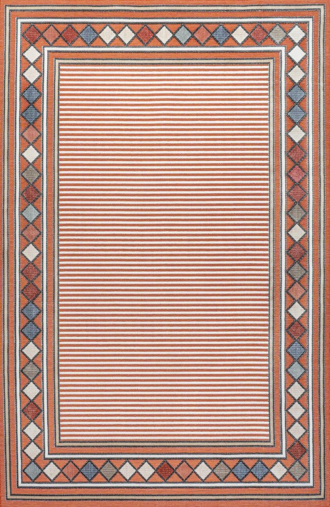8' X 10' Orange And Ivory Geometric Indoor Outdoor Area Rug — view 1