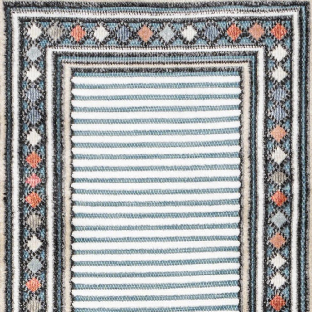 8' Blue And Ivory Geometric Indoor Outdoor Runner Rug — view 5