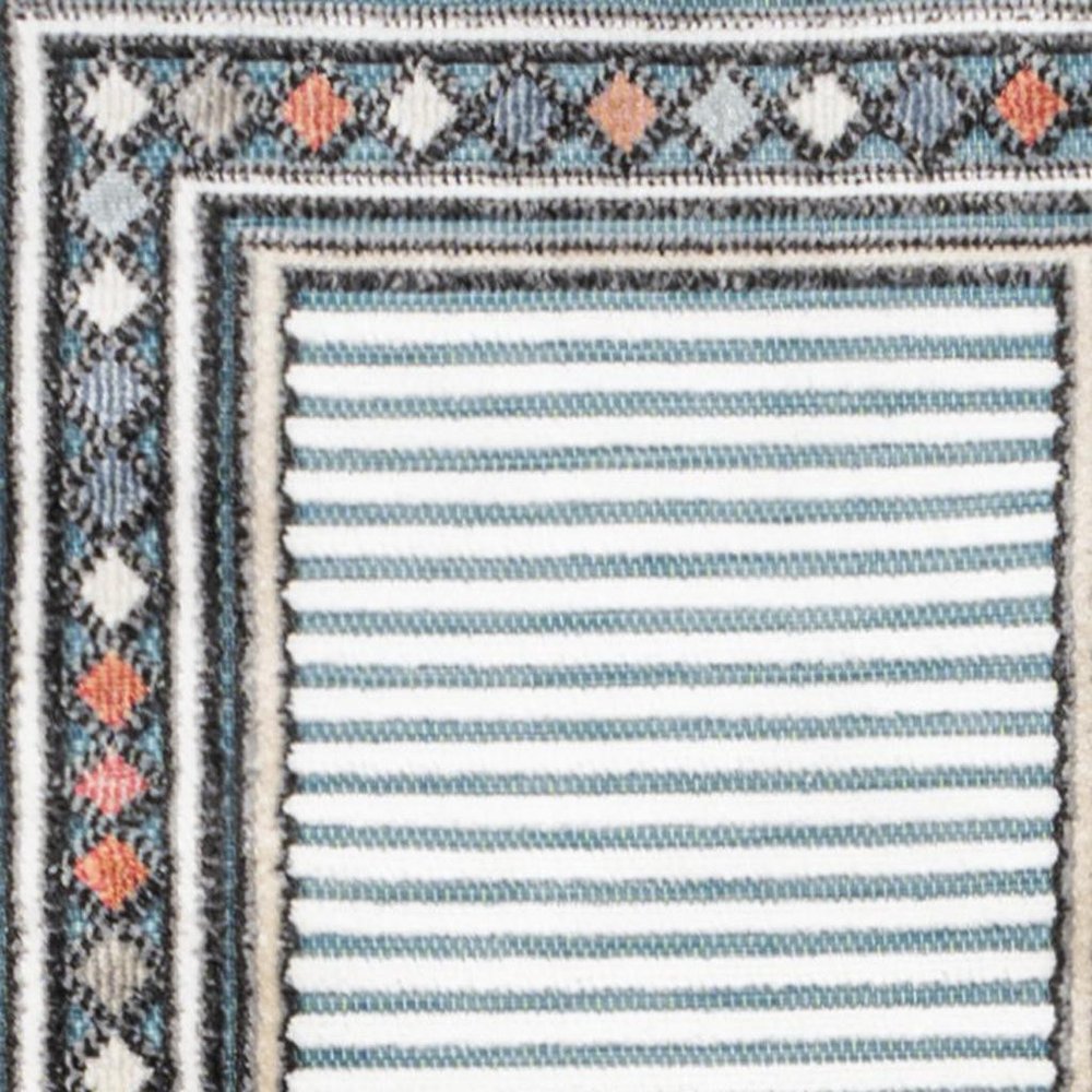 8' Blue And Ivory Geometric Indoor Outdoor Runner Rug HomeRoots
