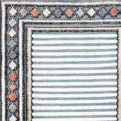 8' Blue And Ivory Geometric Indoor Outdoor Runner Rug HomeRoots