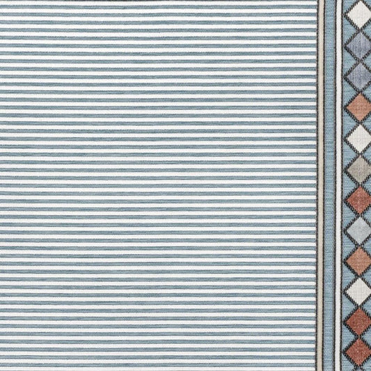 3' X 5' Blue And Ivory Geometric Indoor Outdoor Area Rug