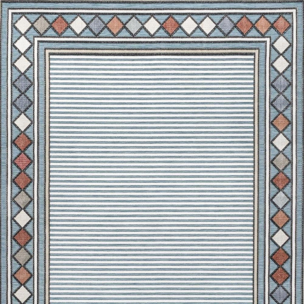 3' X 5' Blue And Ivory Geometric Indoor Outdoor Area Rug — view 3