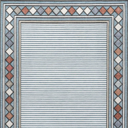3' X 5' Blue And Ivory Geometric Indoor Outdoor Area Rug HomeRoots