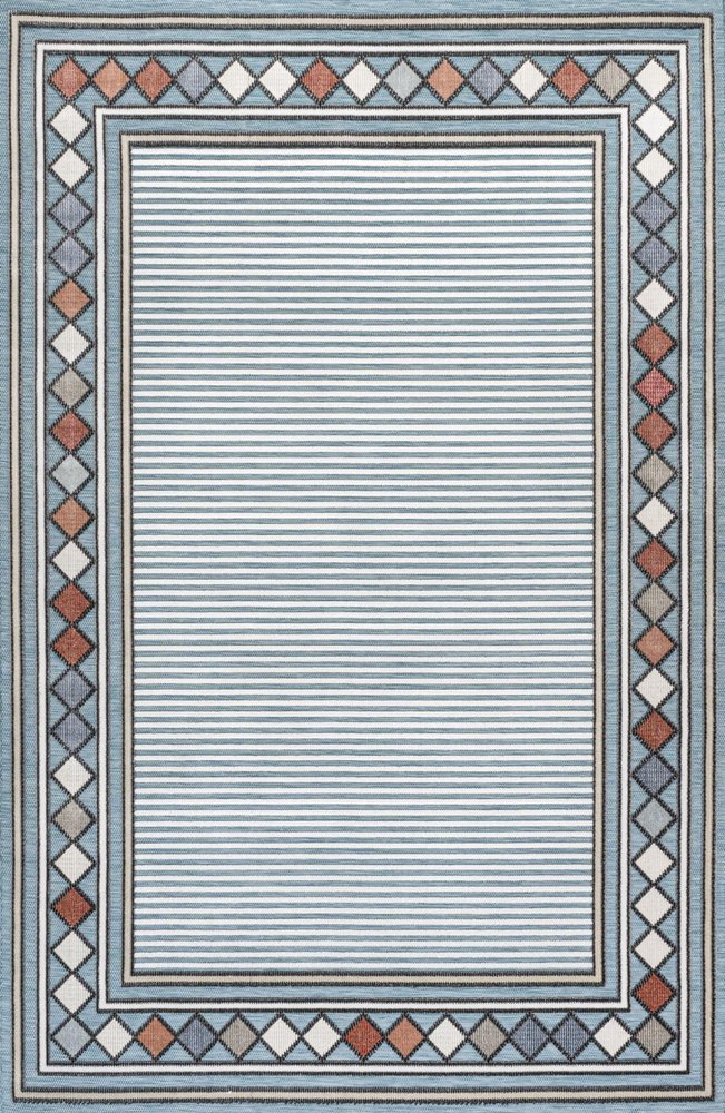 4' X 6' Blue And Ivory Geometric Indoor Outdoor Area Rug HomeRoots