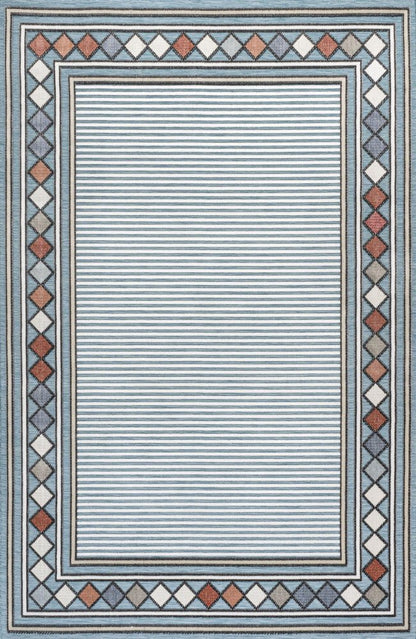 4' X 6' Blue And Ivory Geometric Indoor Outdoor Area Rug HomeRoots