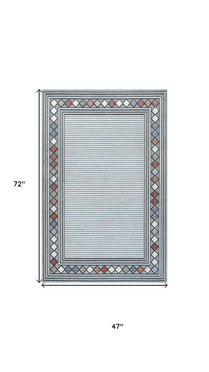 4' X 6' Blue And Ivory Geometric Indoor Outdoor Area Rug HomeRoots