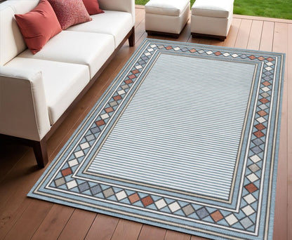 4' X 6' Blue And Ivory Geometric Indoor Outdoor Area Rug HomeRoots