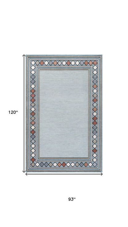 8' X 10' Blue And Ivory Geometric Indoor Outdoor Area Rug HomeRoots