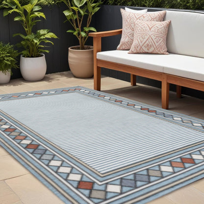 8' X 10' Blue And Ivory Geometric Indoor Outdoor Area Rug HomeRoots