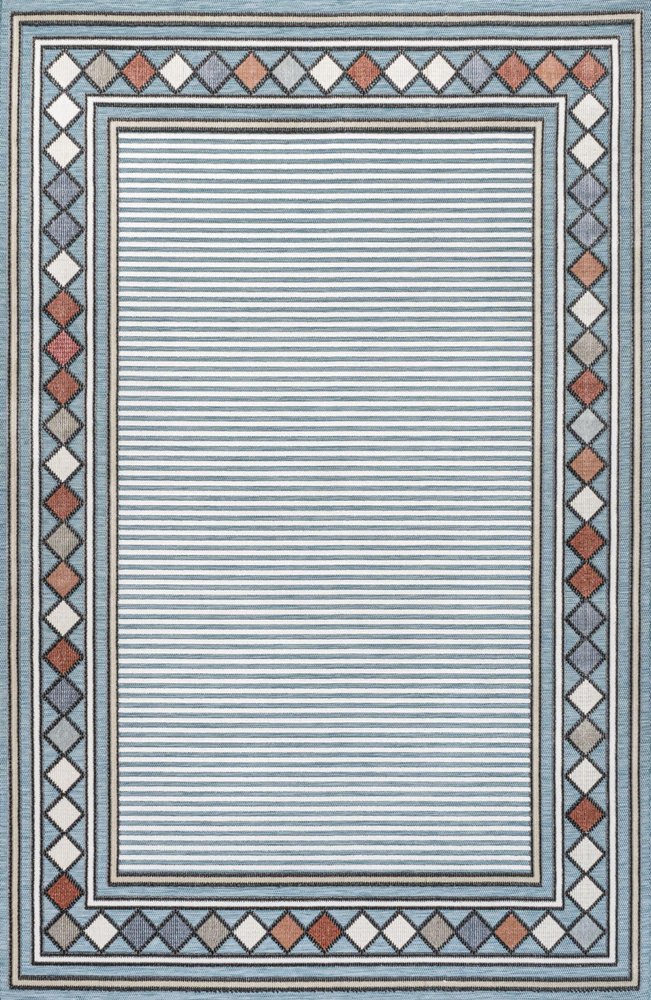 8' X 10' Blue And Ivory Geometric Indoor Outdoor Area Rug HomeRoots