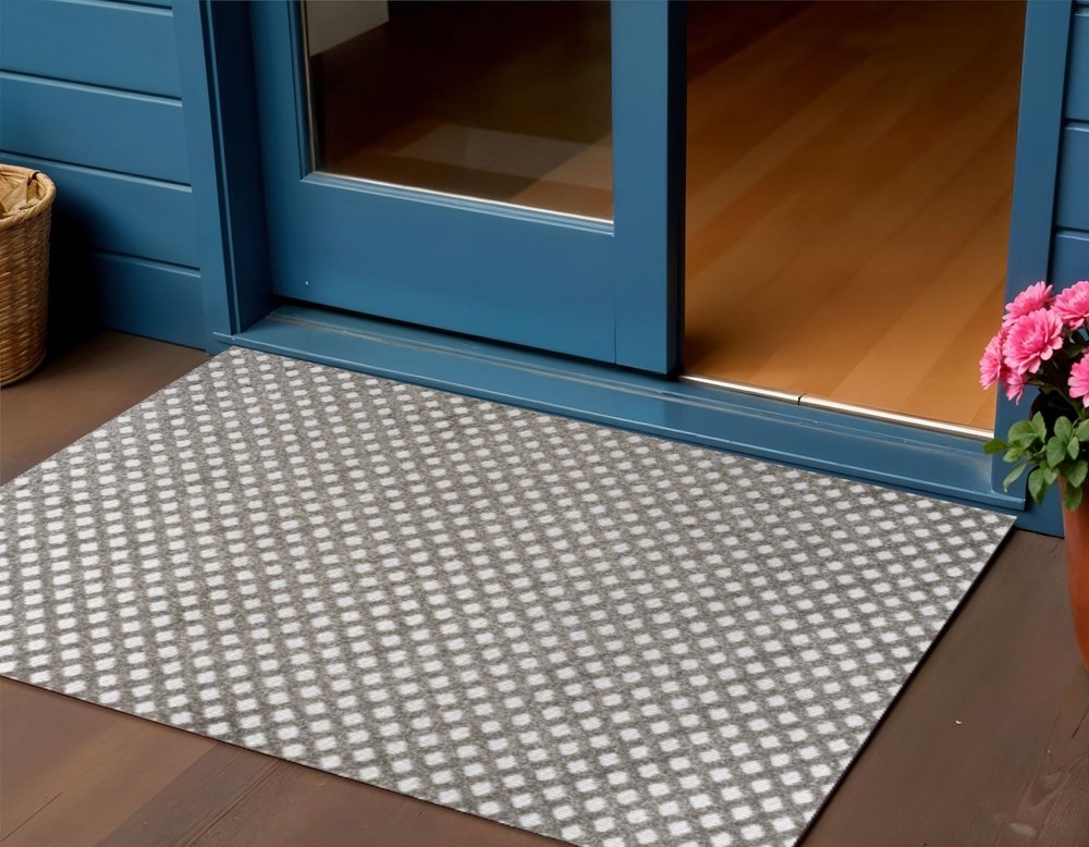 3' X 5' Dark Gray And Ivory Trellis Indoor Outdoor Area Rug — view 5