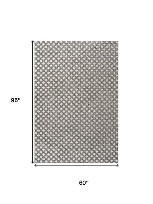 5' X 8' Dark Gray And Ivory Trellis Indoor Outdoor Area Rug