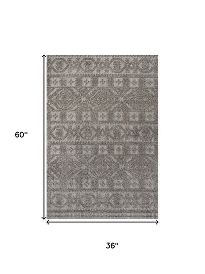 3' X 5' Dark Gray And Ivory Moroccan Indoor Outdoor Area Rug HomeRoots
