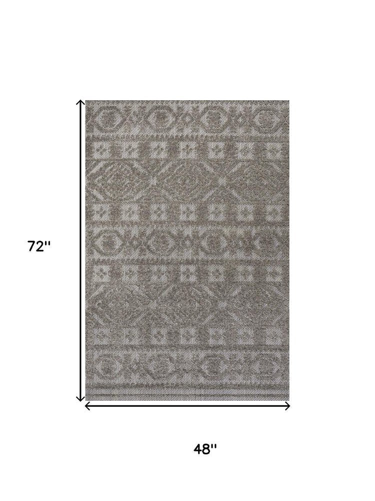 4' X 6' Dark Gray And Ivory Moroccan Indoor Outdoor Area Rug — view 3