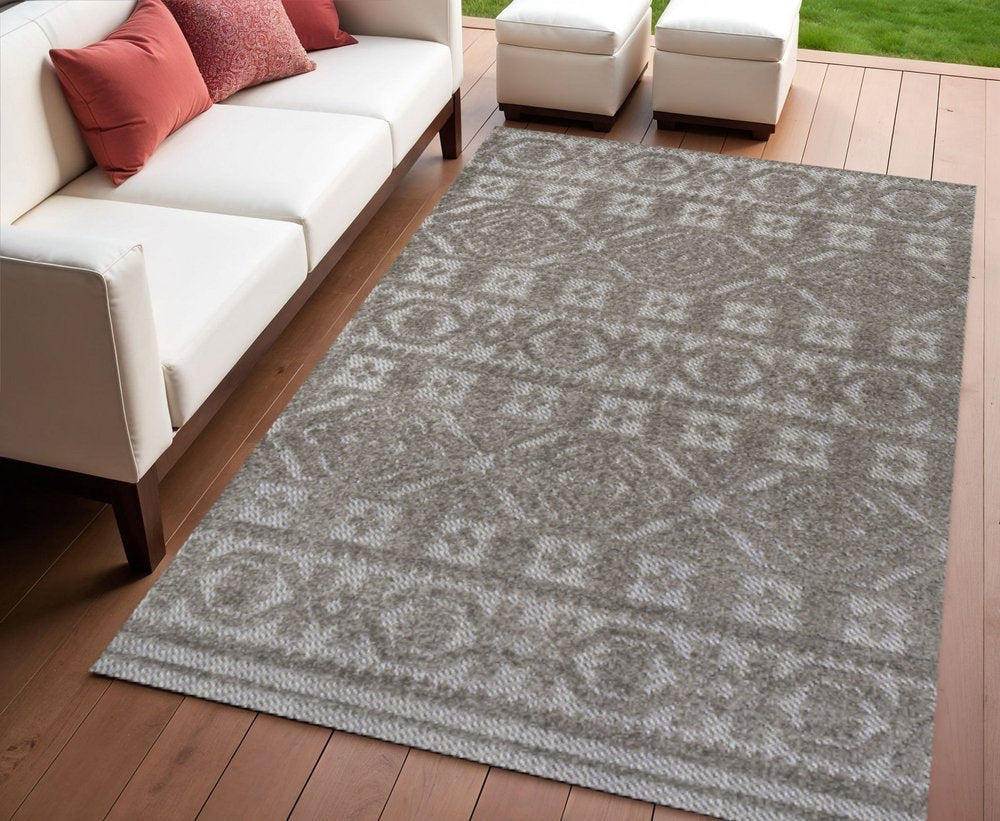 4' X 6' Dark Gray And Ivory Moroccan Indoor Outdoor Area Rug — view 4